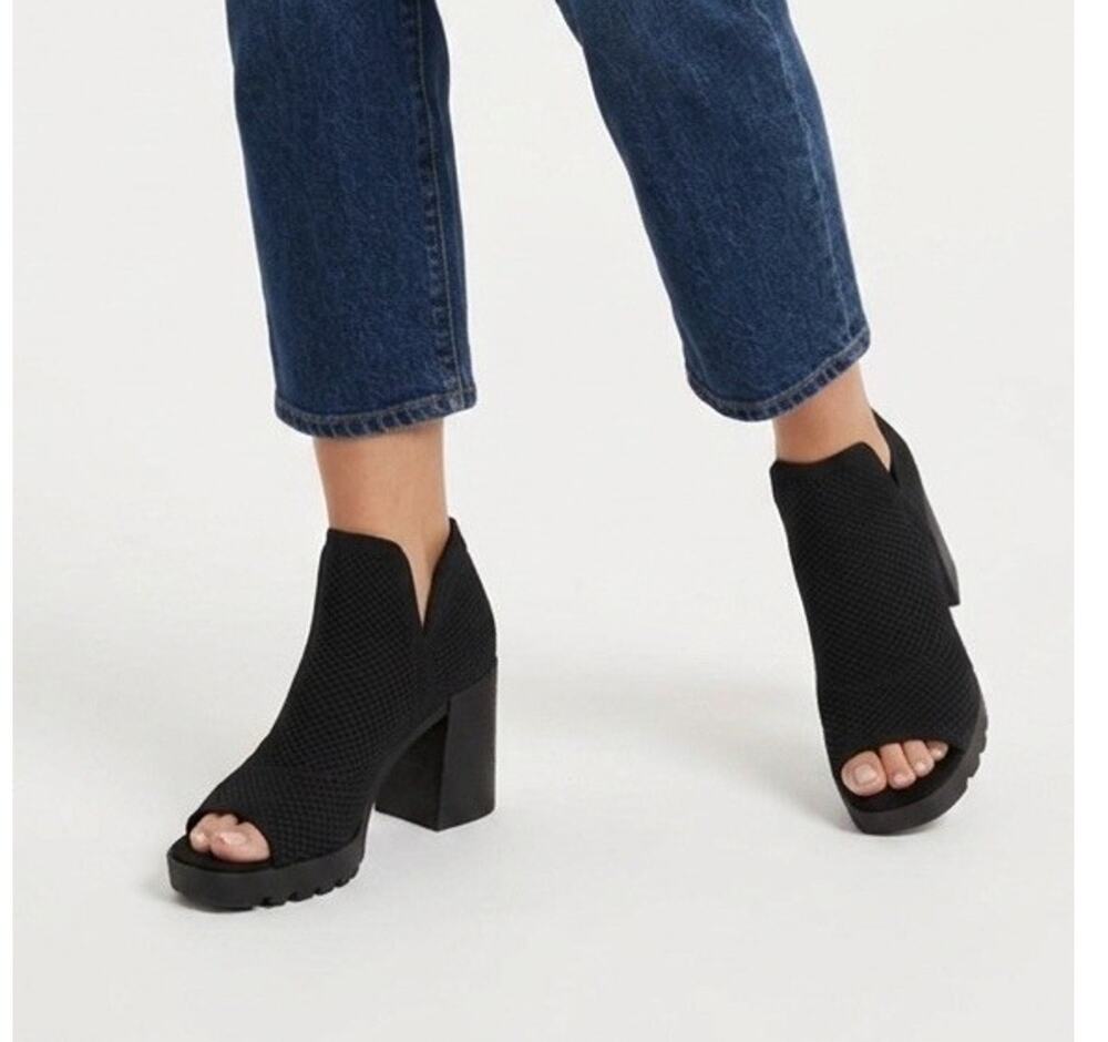 Eileen Fisher Womens Black Knit Peep-Toe Block Heel Ankle Booties Size 10 Shoes
